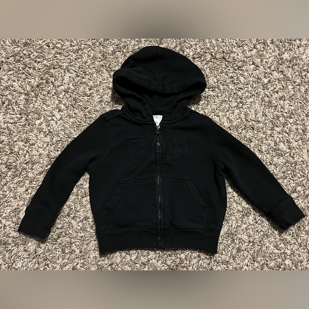 Gap Full Zip Black Hooded Logo Sweater Toddler Boy 3T